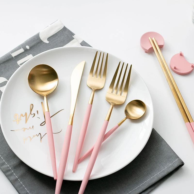 Sandoor/沙朵安妮桃红金餐具礼盒不锈钢刀叉勺生日宴会情人节礼物