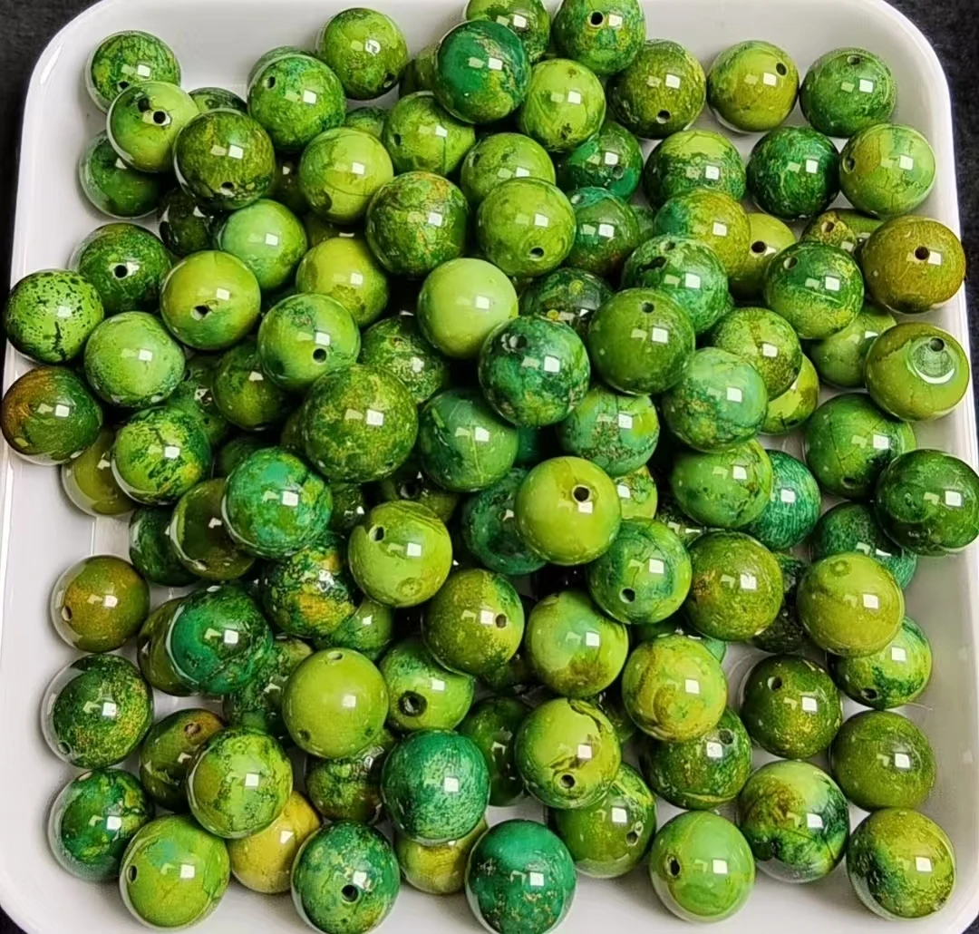 天然菜籽黄绿配珠散珠单珠桶珠配饰珠子卡15加