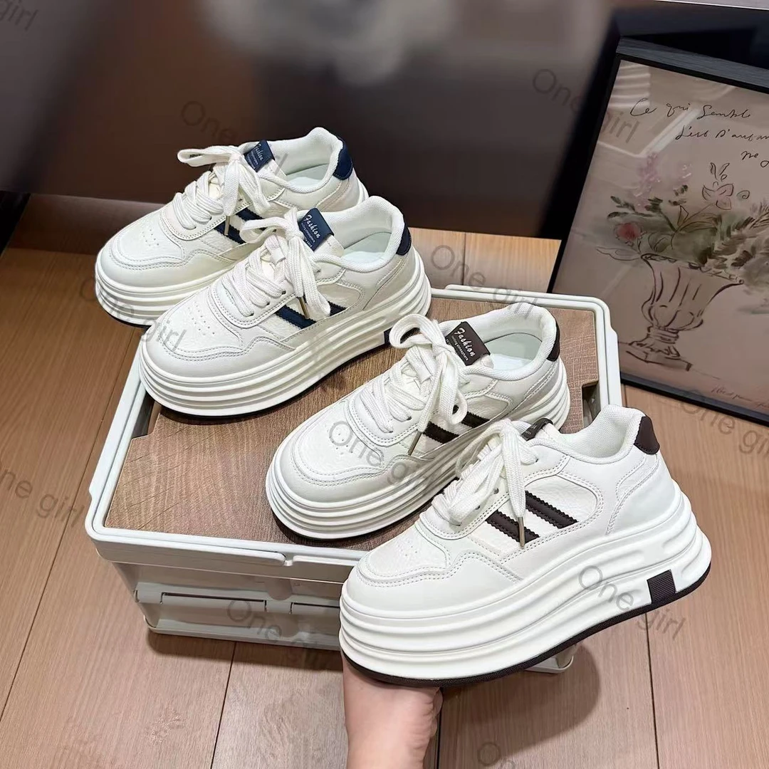 2025厚底小白鞋女2025秋季新款小个子增高6cm轻便松糕鞋
