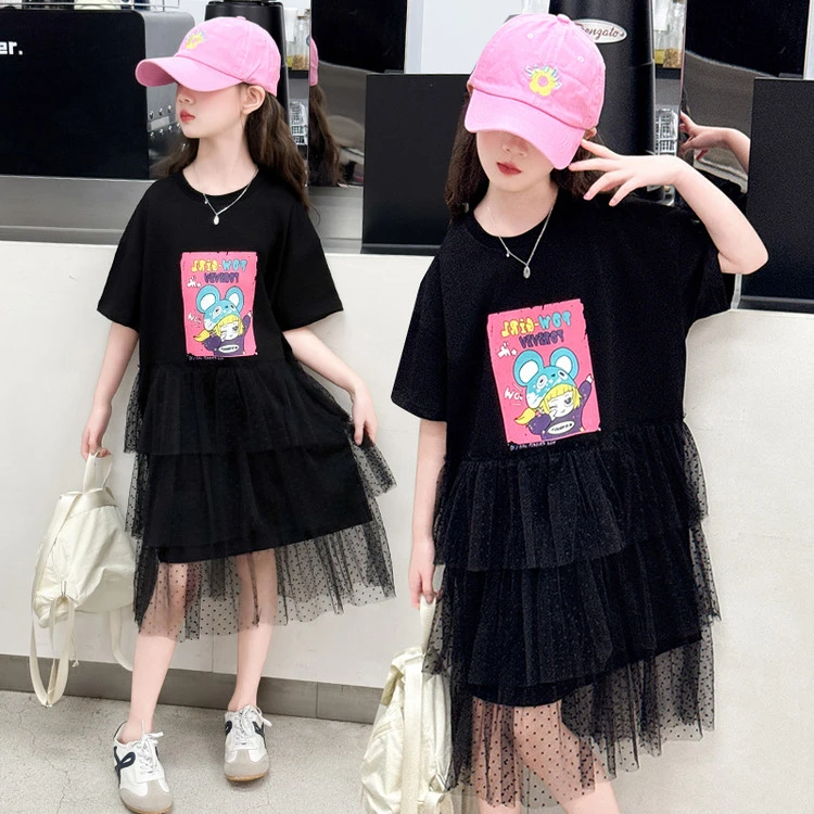 2025新款夏装女童纱裙儿童洋气连衣裙蛋糕裙中大童休闲裙子夏季潮