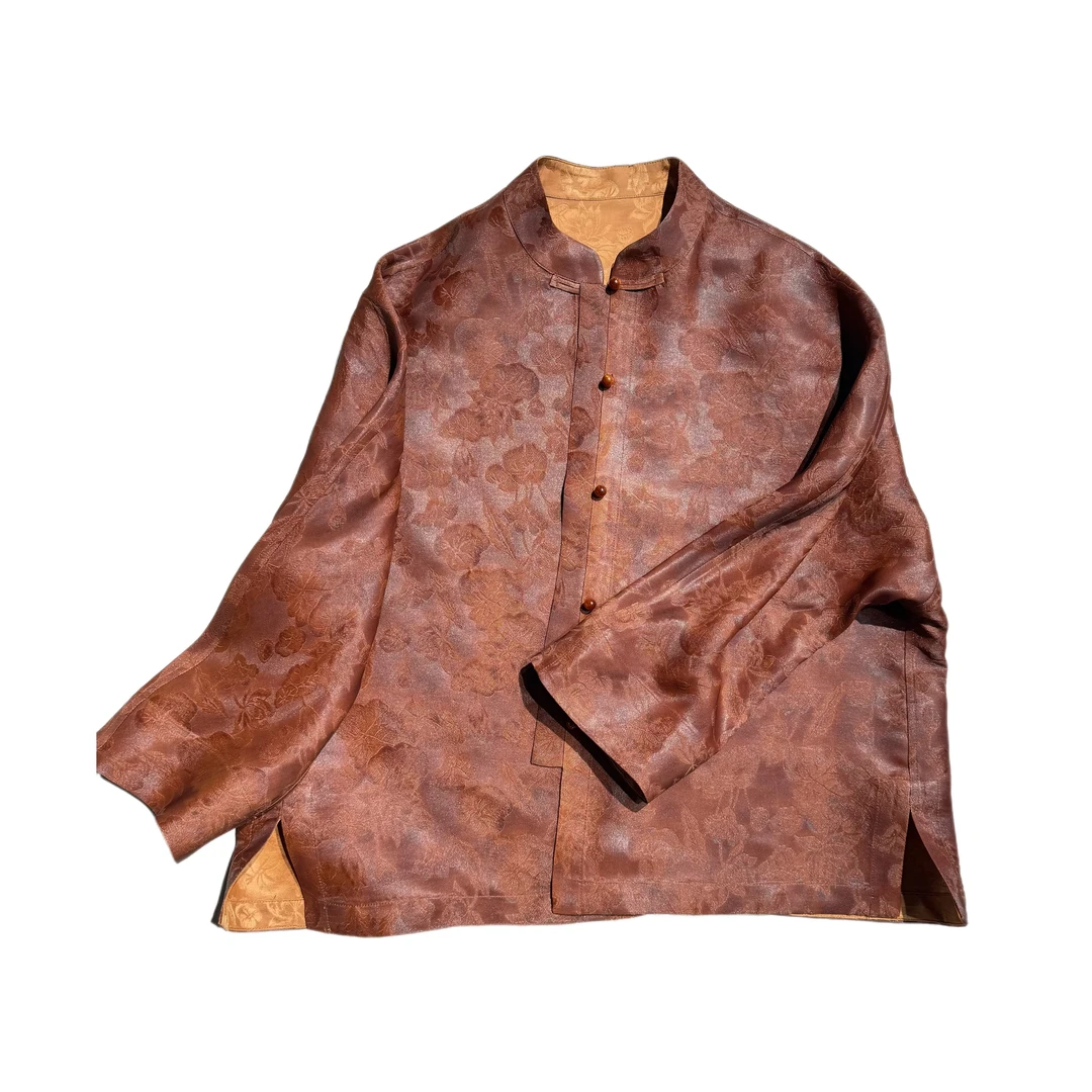 【出水芙蓉】2025新款重锻老油皮红云纱新中式百搭上衣