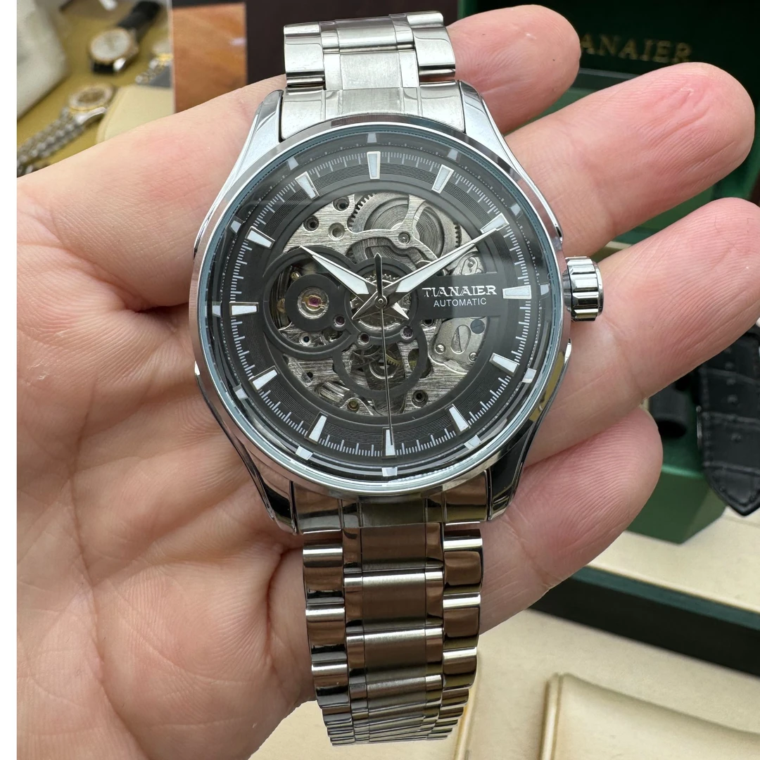 全自动机械表夜光防水手表男士镂空飞轮潮流钢带休闲腕表808空-HG