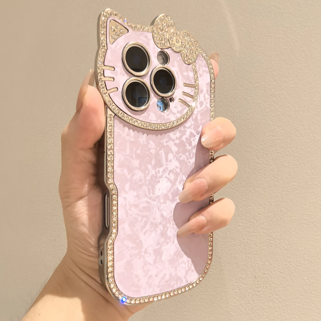 轻奢水钻猫咪镜头绒布适用苹果16promax手机壳15pro时尚14pro女13