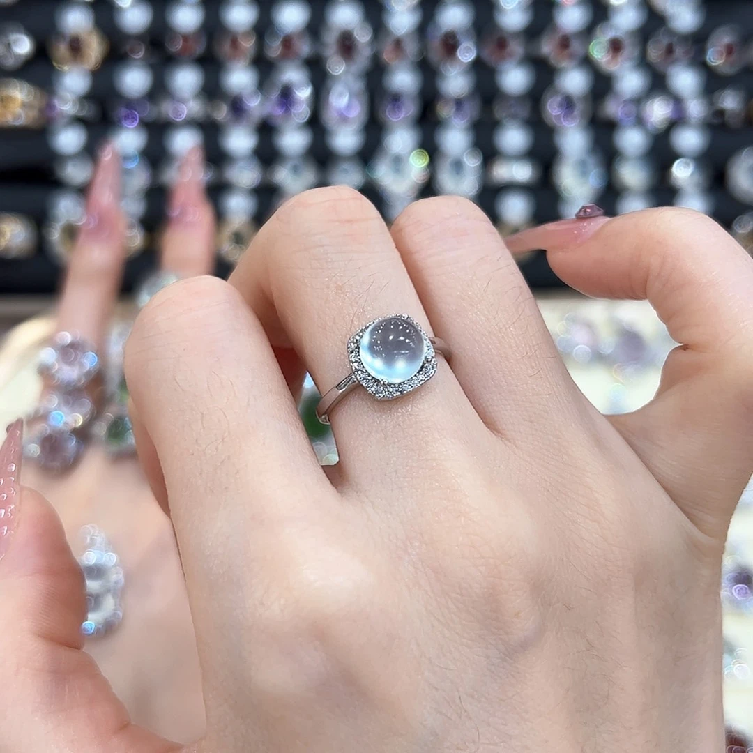 岫玉银S925镶嵌戒指元**妈