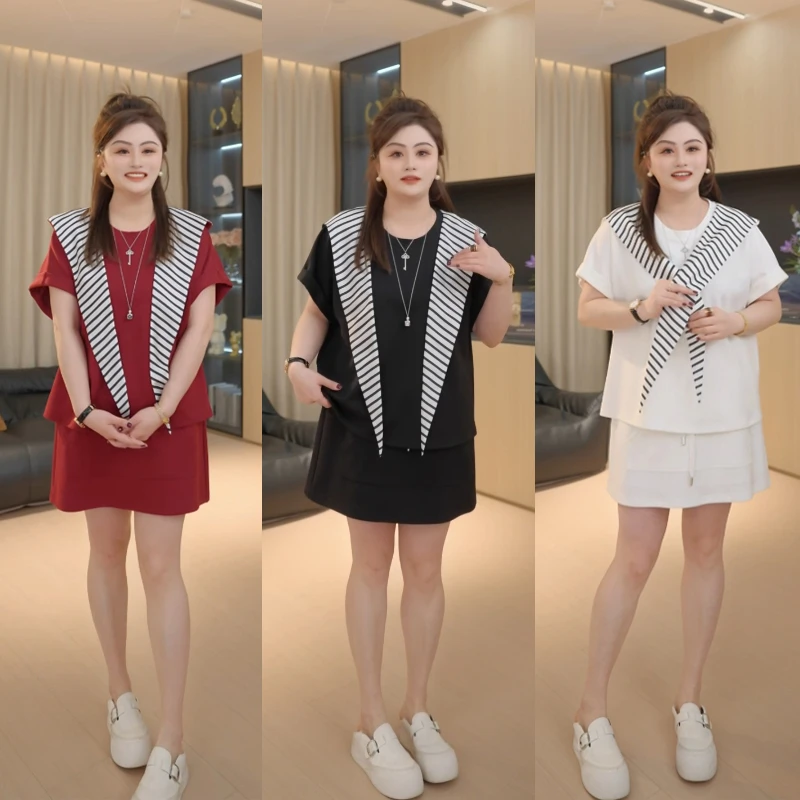 【胖佳佳】简单点 短袖上衣半身裙夏季时尚卫衣H625A04196