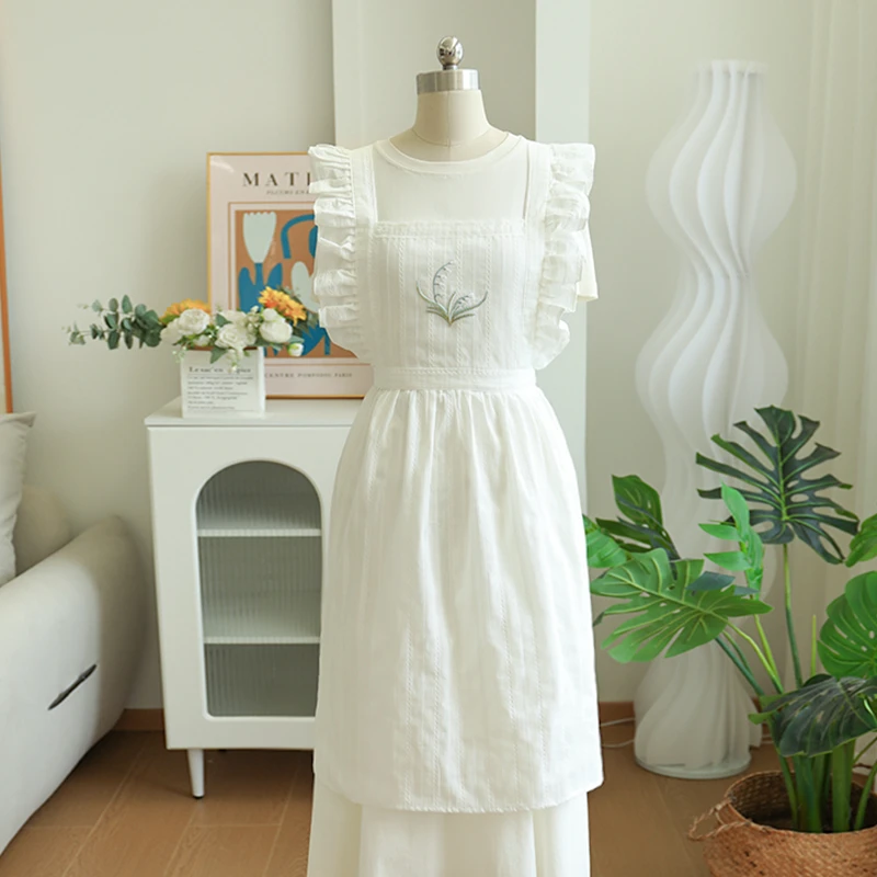 法式文艺小清新绣花荷叶边围裙ins花艺师咖啡店罩衫防污耐磨围腰