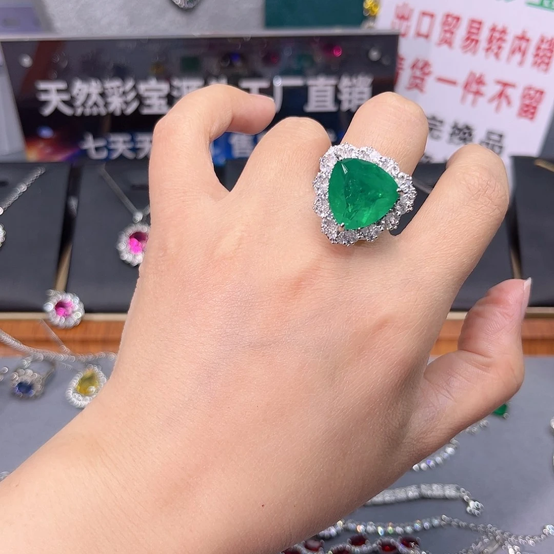 祖母绿戒指银S925镶嵌前面戒指