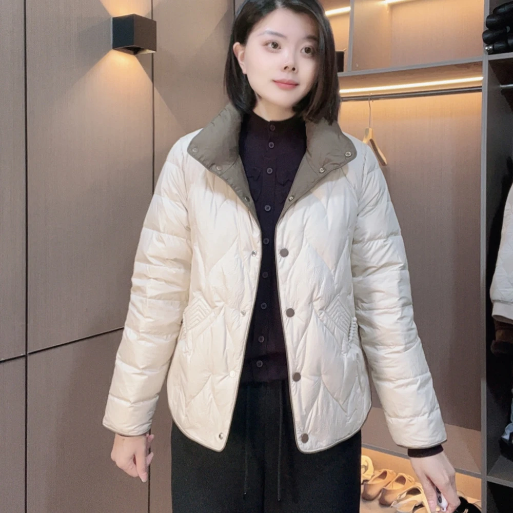 炫女人冬季女装上衣立领百搭时尚轻薄保暖90白鸭绒羽绒服4380