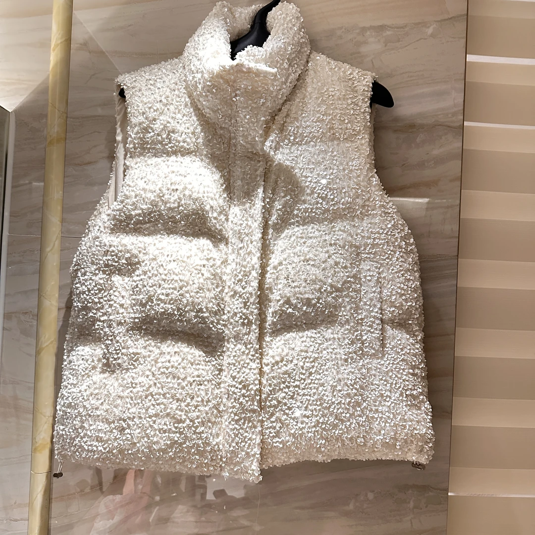 MISS【淡奶油】重工轻奢亮片秋冬保暖加厚女款棉马甲外套