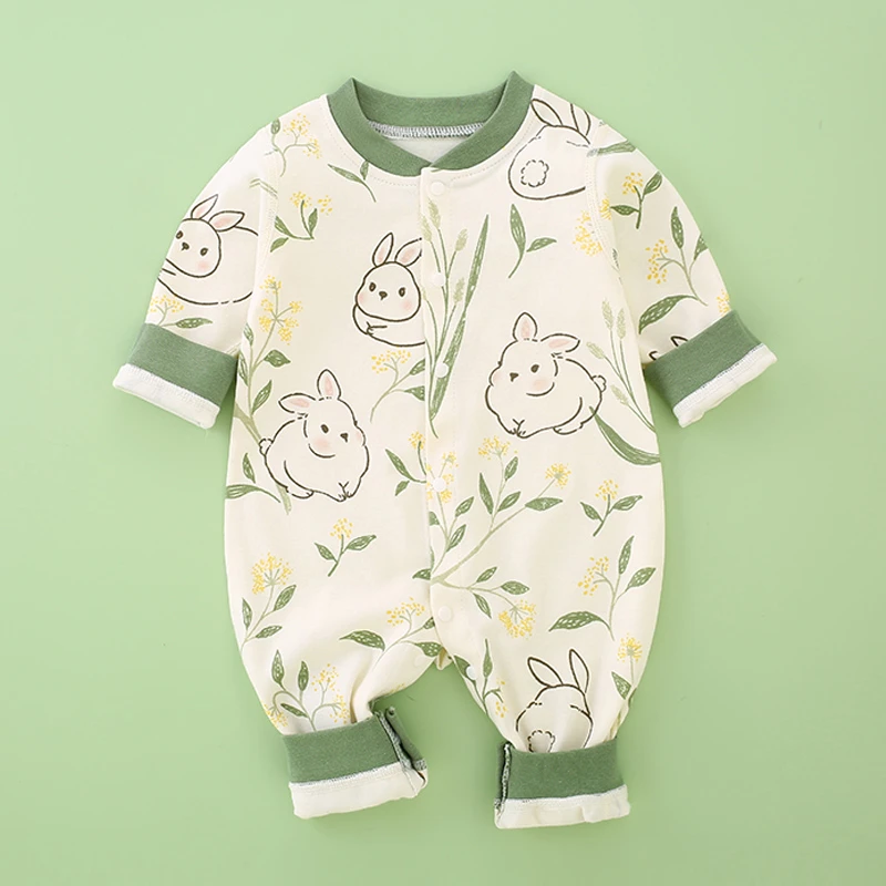 婴儿春季连体衣长袖宝宝衣服春秋款0-18个月新生儿满印款外出服