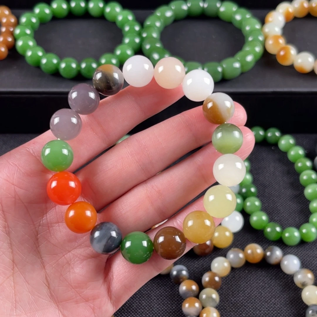 和田玉手串未镶嵌二***丫卡12