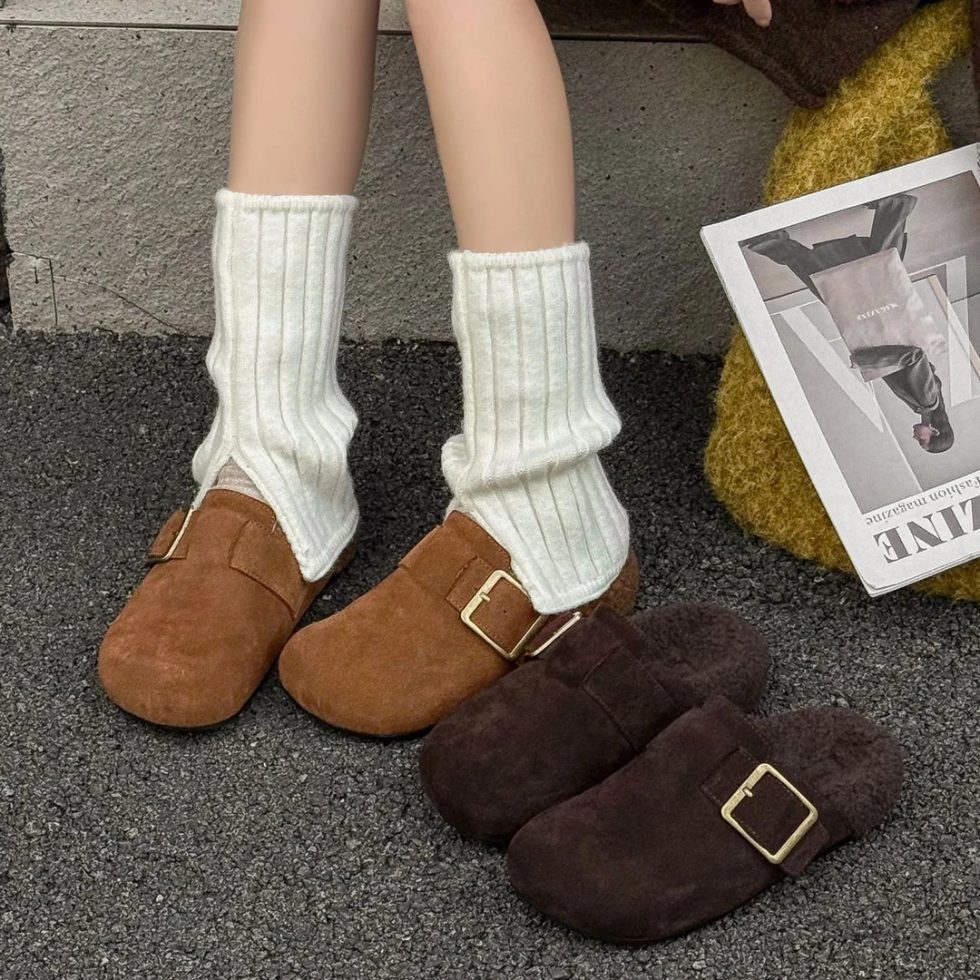 秋冬新款真皮羊羔毛包头拖鞋博肯鞋外穿毛毛拖-D960182A