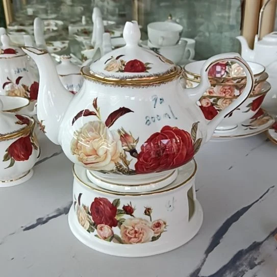 新疆西藏包邮金秋玫瑰手工拍金800毫升茶壶和刮金温茶炉