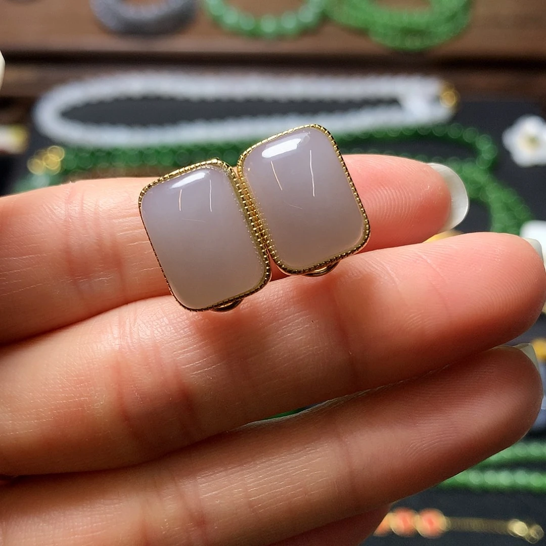 和田玉耳饰银S925镶嵌✨***?