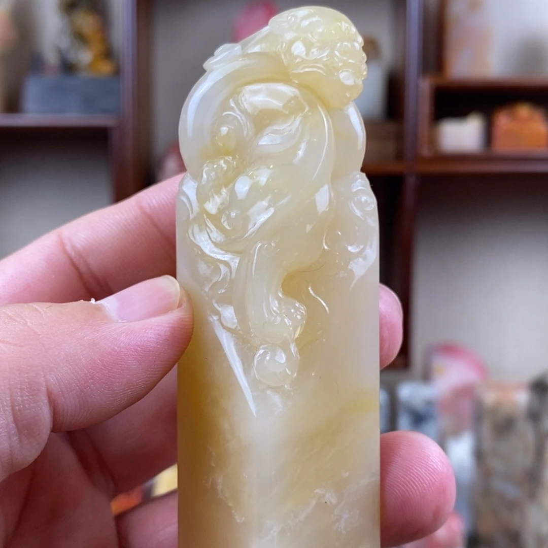 巴林石印石巴林石手工雕古兽钮章
