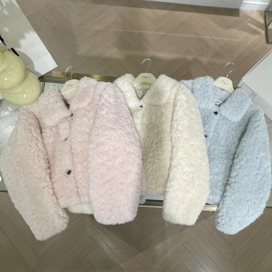JILLYI南山店【梦幻马卡龙】三色元宝领简约三粒扣时尚百搭毛呢外套