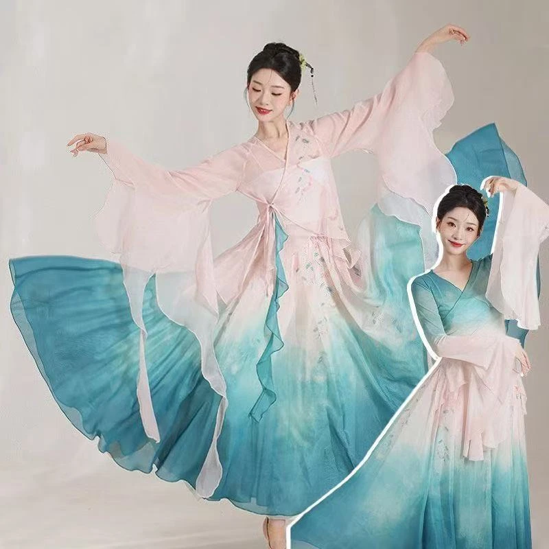 古典舞服装身韵海棠花渐变网纱上衣大摆裙中国舞蹈演出练功服