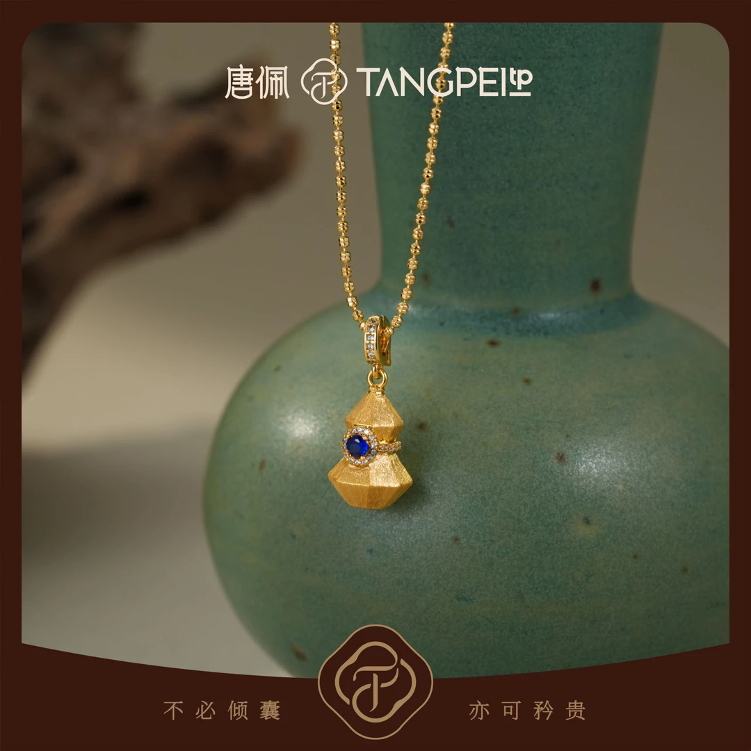 铜合金合成锆石吊坠 设计感新中式棱角立体葫芦项链气质时尚饰品