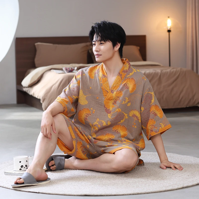 【2套减30】100%纯棉双层纱睡衣情侣汗蒸服洗浴浴服男家居服女夏季