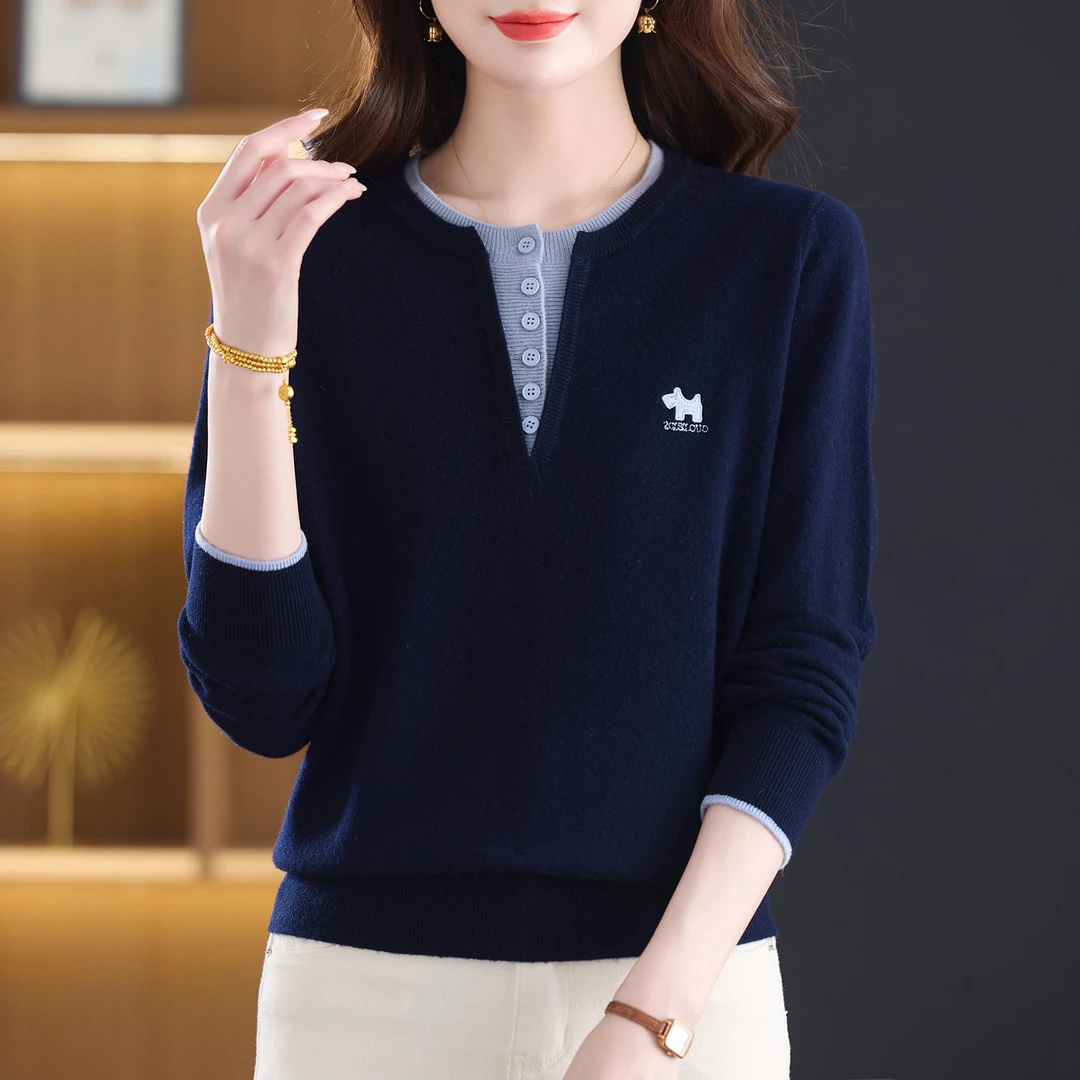 中老年人秋装女妈妈纯羊毛上衣套头打底衫妇女春秋毛衣老太太衣服