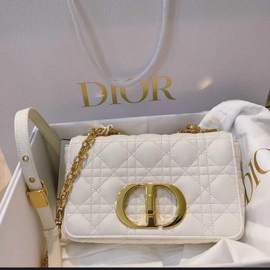 99新 DIOR/迪奥 【念念】Caro 20 白色 皮革C 金扣 028142
