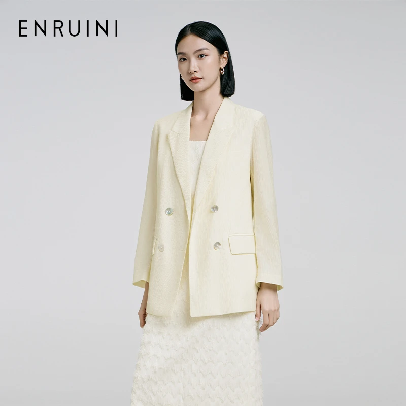 恩瑞妮2025款西装防晒醋酸女装舒适气质纯色通勤双排扣ESCX3A063