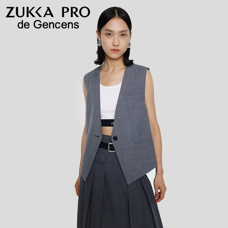 de Gencens卓卡新款女装绵羊毛叠穿百搭马甲休闲通勤外搭