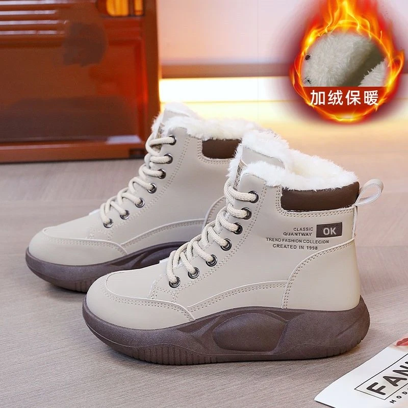 2024冬季新款加绒加厚雪地靴女百搭厚底防滑棉靴时尚软底高帮棉鞋