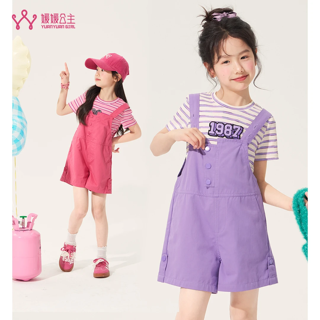 媛媛公主2025夏季女中大童条纹背带裤套装14252B164