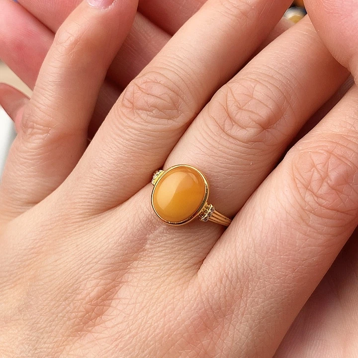 蜜蜡戒指银S925镶嵌戒指