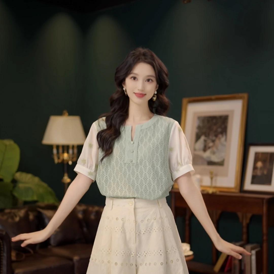 琦琦【绿光】港风夏季女款休闲衬衫小个子宽松上衣YF1103068