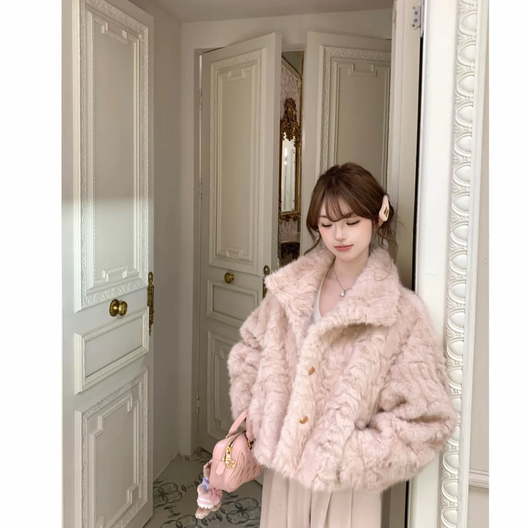 Q115853-冬日时尚立领翻领加厚毛毛短款高级感外套女款