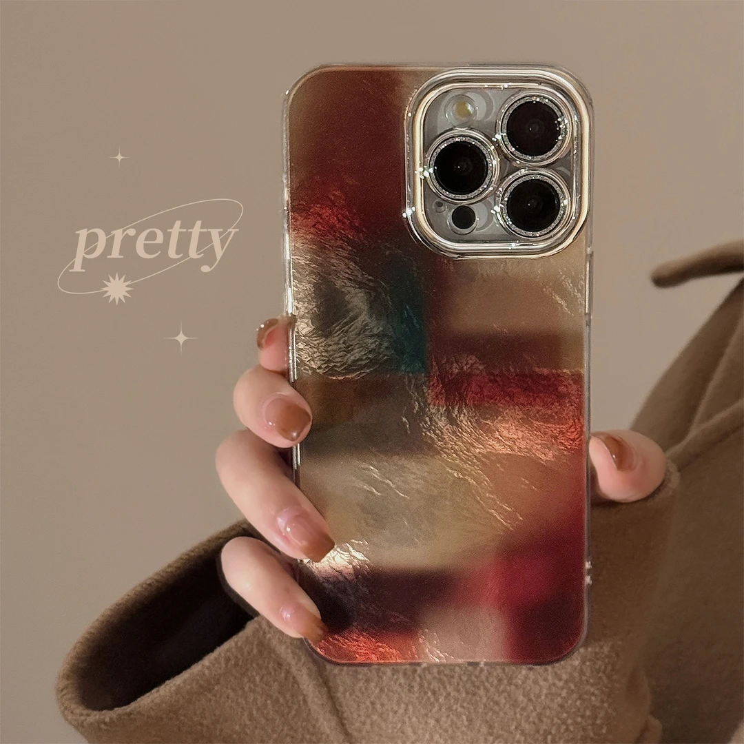 ins晕染复古拼接手机壳16适用苹果15promax镜头膜iphone14美拉德