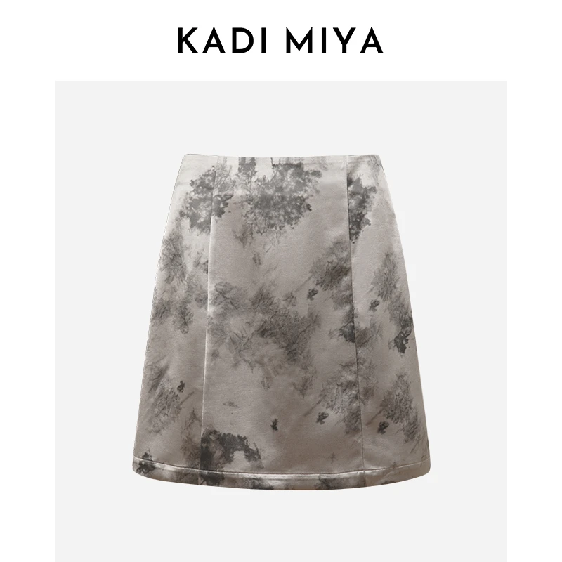 KADIMIYA【晕染短裙】新中式国风晕染印花短裙东方美人A摆半身裙夏