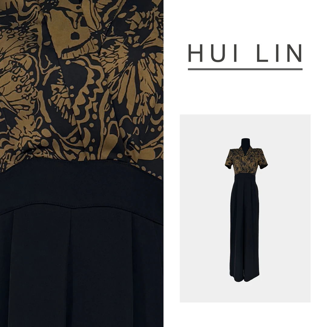 【夏季新款】高奢黑金蝴蝶拼接高腰直筒连体裤【25523】