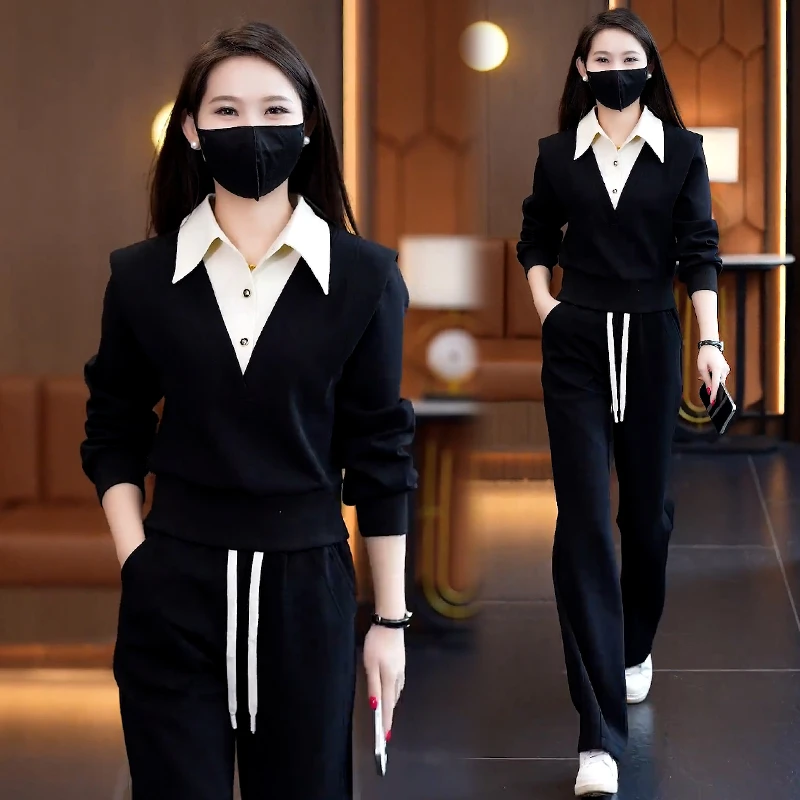 高含棉休闲运动服套装女2025年春季新款洋气减龄卫衣直筒裤两件套