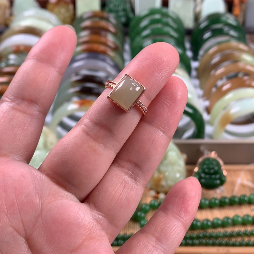 和田玉戒指银S925镶嵌