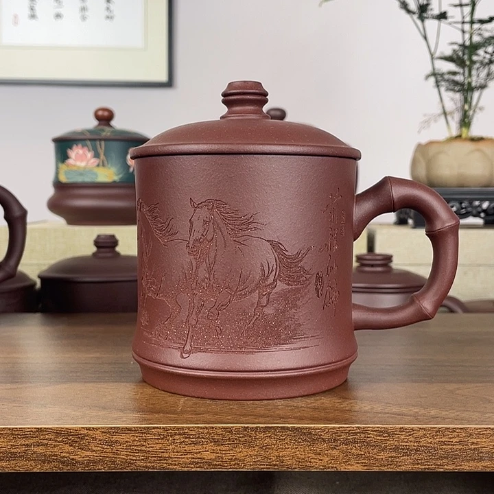 茶杯紫砂前程似锦双马500cc