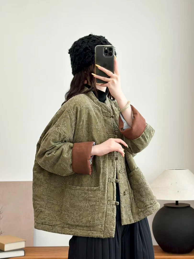 棉衣树脂固色文艺常规棉服保暖水洗中长款上衣盘扣棉麻高级国风
