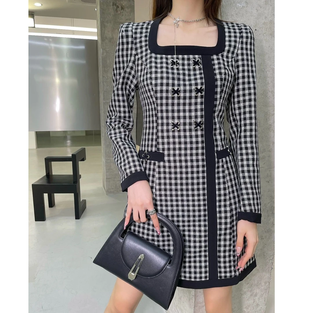KIKI严选：577-欧洲站南油TT.17原创设计简单大方格子连衣裙