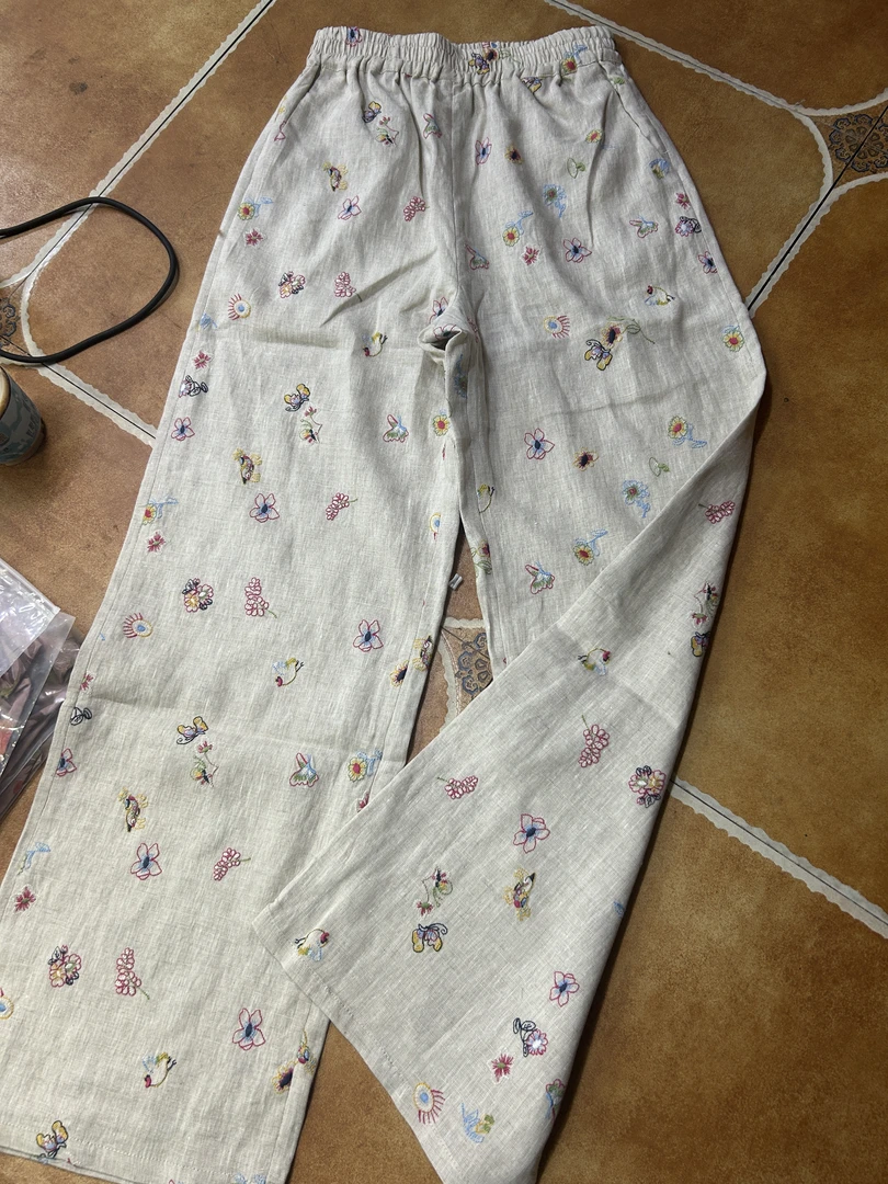 【一潮家】夏款新中式国风时尚麻刺绣裤 17067-1