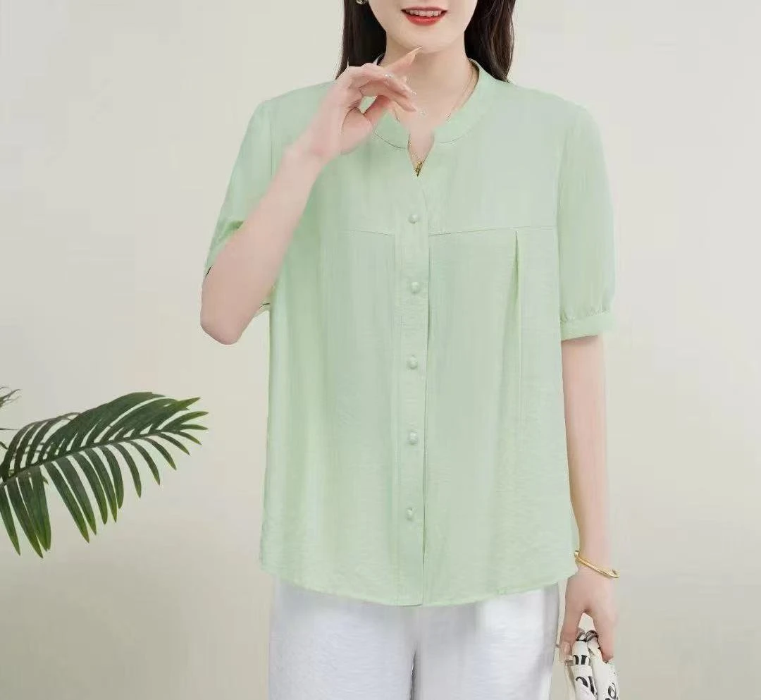 夏季新款V领拼接纯色T恤女宽松休闲中袖上衣女