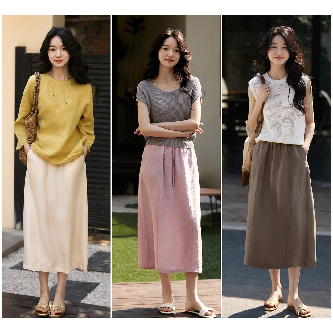 风华·醋酸裙 通勤大气优雅松紧腰半身裙25年春夏新QZB891591ML