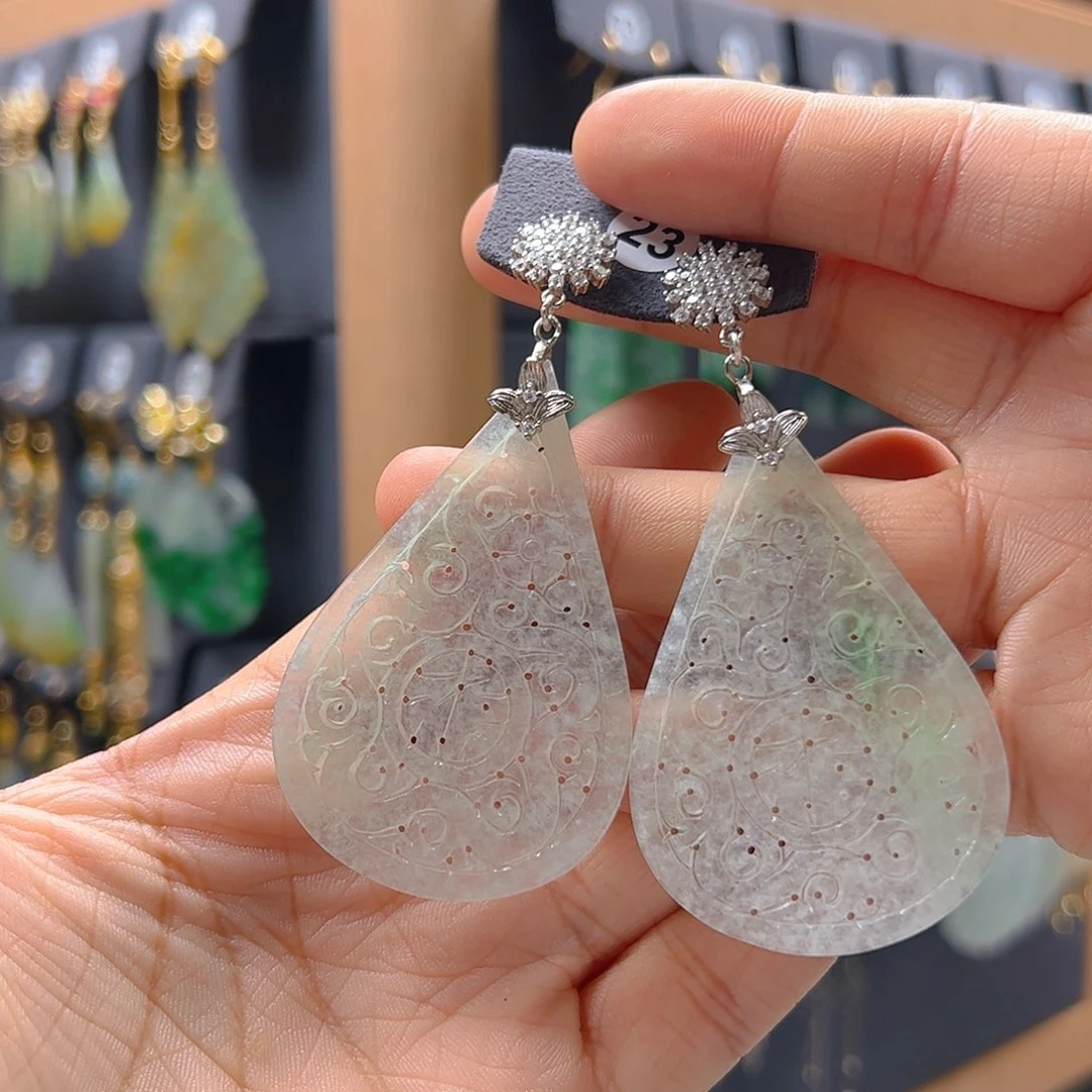 银S925镶嵌翡翠耳饰