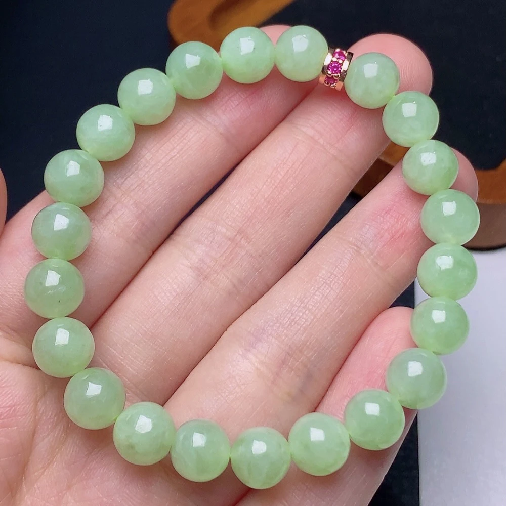 缅甸天然翡翠a货冰种果绿圆珠手链卡8mm
