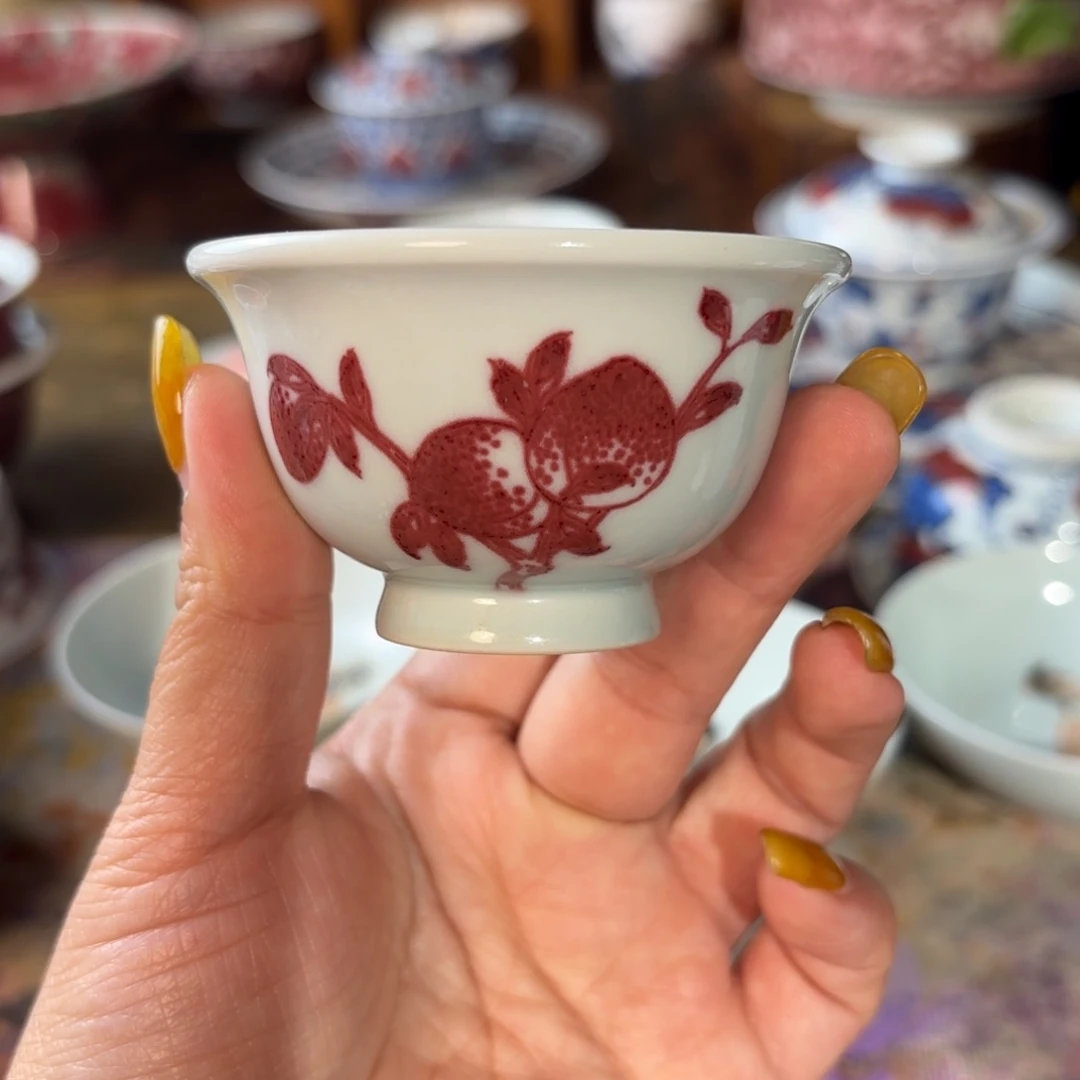 瓷青花手绘桃子小压手