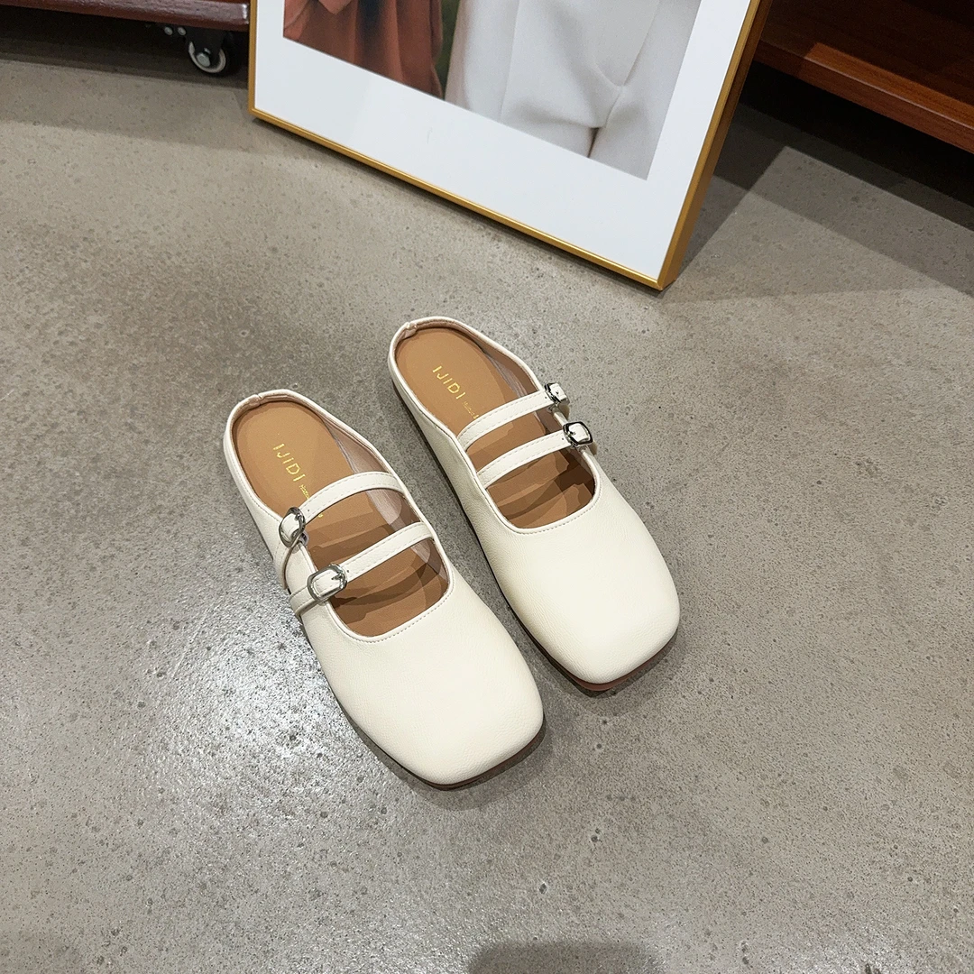 6699夏季新品女软底软皮包头半拖鞋外穿平底方头女凉鞋包头半拖