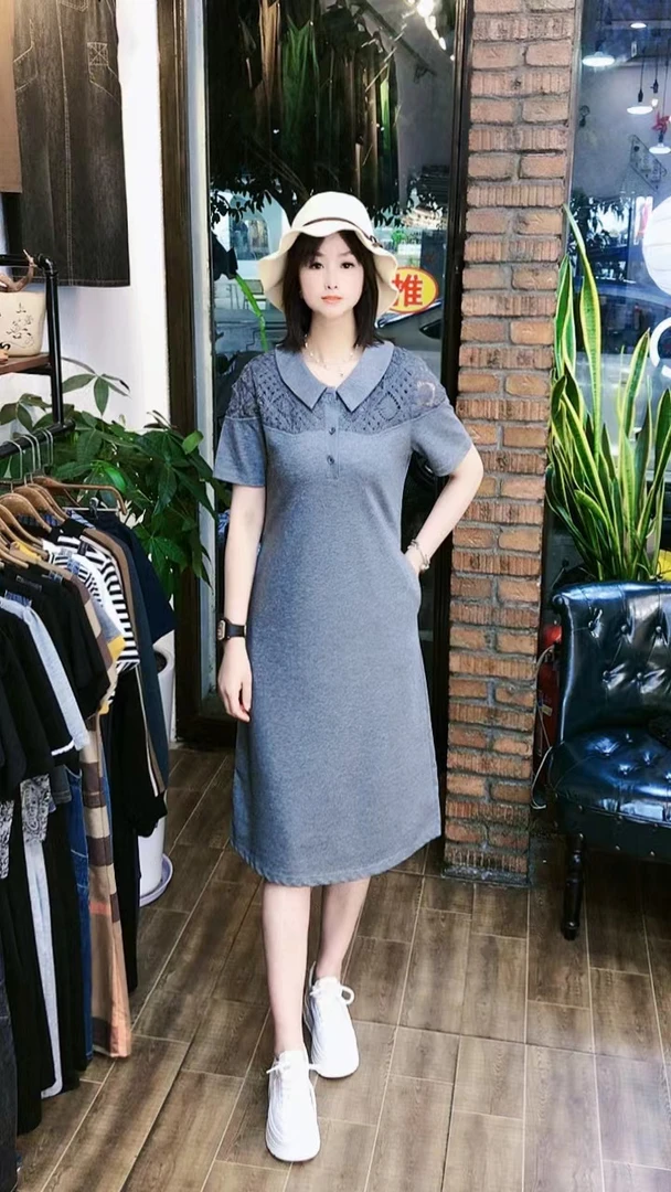 【太阳花】2025夏季宽松透气棉拼接显瘦中长款气质连衣裙9913