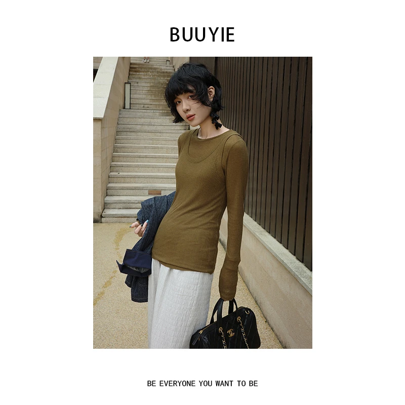 BUUYIE 25SS【幽篁】真两件背心+T恤高级感长打底衫修身 250974