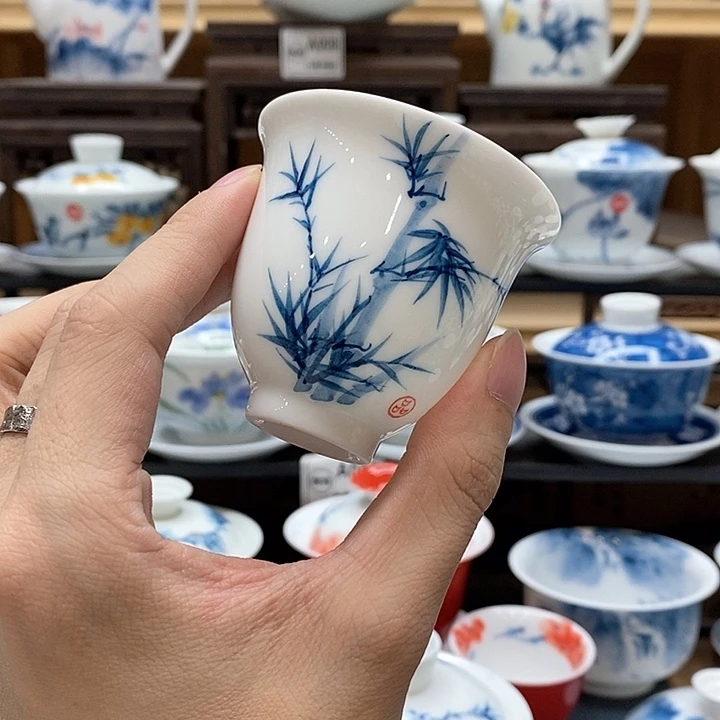纯手绘竹子主人杯75cc 釉下彩微瑕福利款